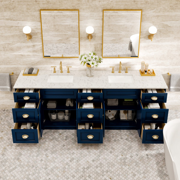 Willa Arlo Interiors Travis 96'' Double Bathroom Vanity with Quartz Top ...